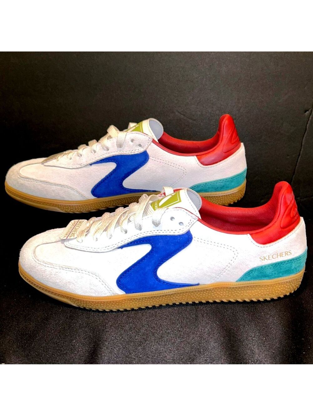 Skechers Hotshot FTW Suede Sneakers "White/Blue/Teal/Red" Women's 8.5 | NWT